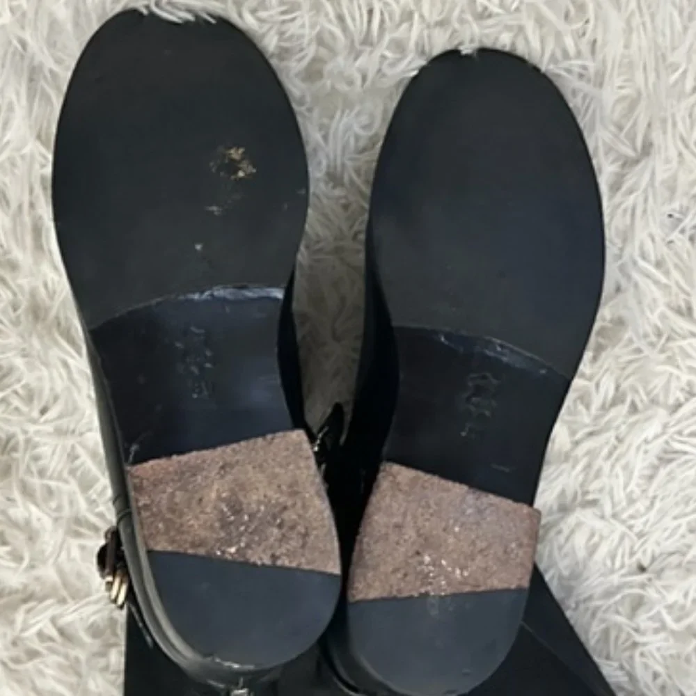 Tory Burch Pebbled 2 Tone Leather Black Riding Boots (EUC) Sz 8